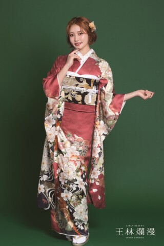 やしまグループの振袖 /黒色/赤色/クール/花柄/ TN-243 | My振袖