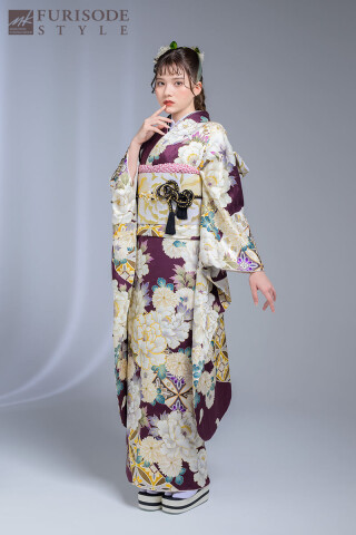 【MK-1306】紫の地に白金箔の花が咲き誇る振袖_振袖_52514 | FURISODE　STYLE　まるやま・京彩グループ