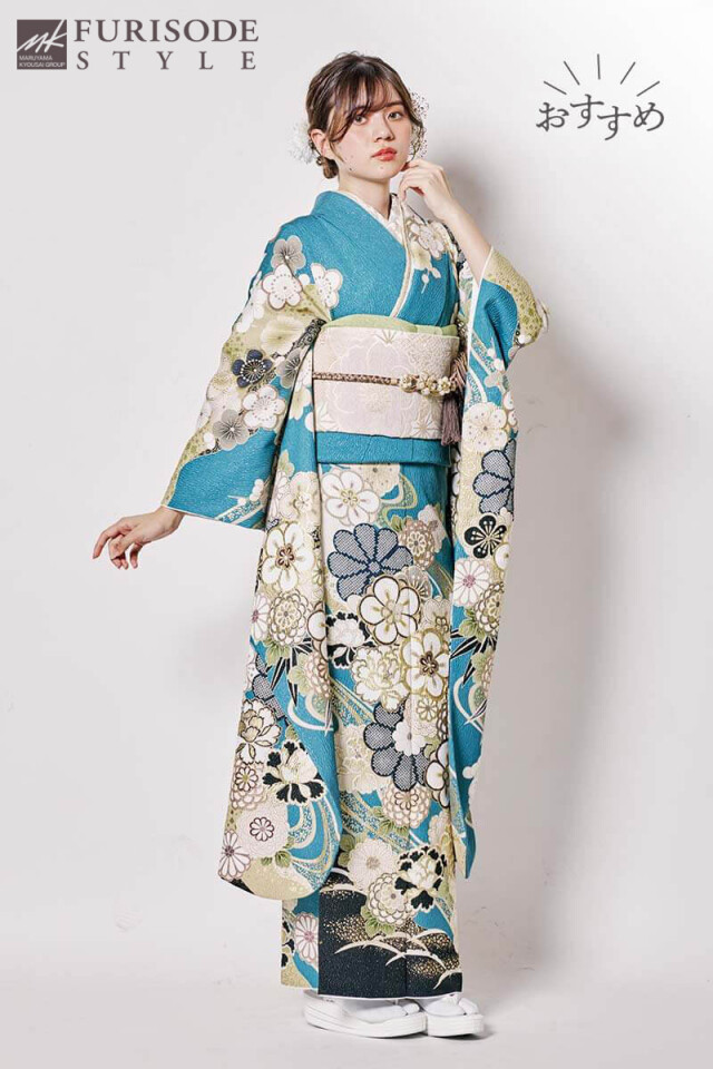 振袖 身丈168cm 裄丈67.5cm L 袷 桂由美 落款 薔薇 草花 箔 金銀彩