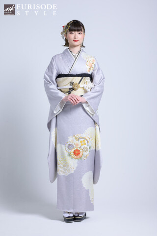 【MK-1309】銀鼠色の地に白い和花柄を合わせた振袖_振袖_52536 | FURISODE　STYLE　まるやま・京彩グループ