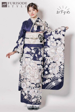 【MK-1602】深い藍黒に銀彩が輝くエレガントな振袖_振袖_52539 | FURISODE　STYLE　まるやま・京彩グループ