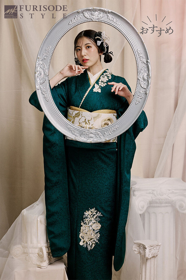 FURISODE STYLE まるやま・京彩グループの振袖 /緑色/白色/クール/無地