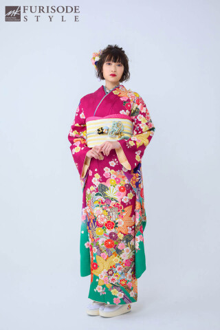 【MK-1106】大胆配色御所車に華文様_振袖_53099 | FURISODE　STYLE　まるやま・京彩グループ