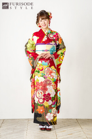 【MK-1110】愛らしい花柄と橘をあしらったレトロポップな振袖_振袖_53103 | FURISODE　STYLE　まるやま・京彩グループ