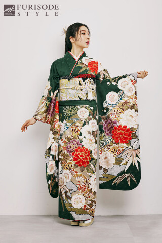 【MK- 1409】深い緑地に大輪の花が艶やかな表情を見せる振袖_振袖_73458 | FURISODE　STYLE　まるやま・京彩グループ