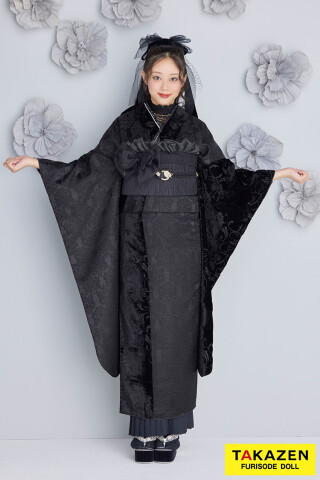 くすみカラーレトロ　黒　ジャガード生地/ベルベット　お洒落　アンティーク調　レースインナー/プリーツスカート　佐藤不二子【通販可】25014