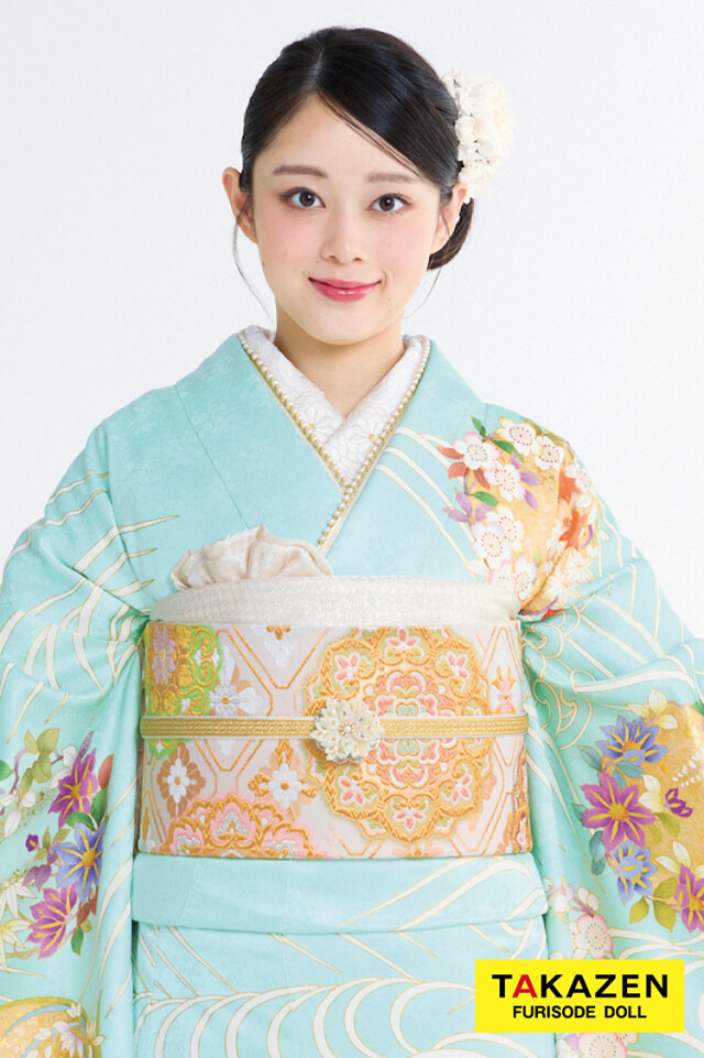 TAKAZENの振袖 /水色/古典/花柄/ プレミアム古典 吉澤織物/最高級金彩