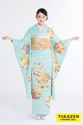 みー お振袖② TAKAZENの振袖 /水色/古典/花柄/ プレミアム古典 吉澤織物/最高級金彩