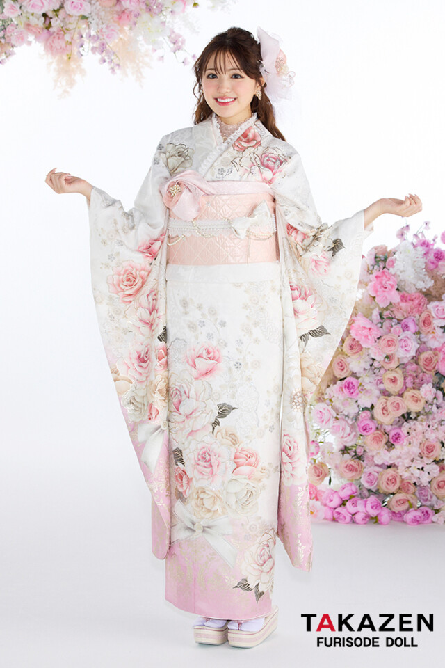 ラブリー❗️可愛い振袖セット❗️ほぼフルセット❗️ピンク地薔薇レース柄　丈159 ラブリー❗️可愛い振袖セット❗️ほぼフルセット❗️ピンク地薔薇