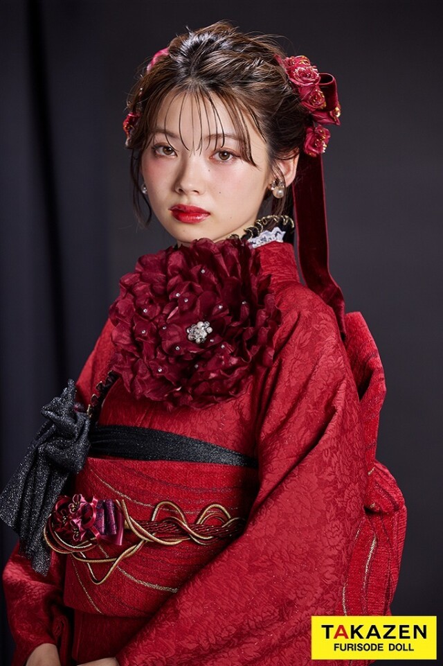 振袖 着物 Leah Dizon 赤 薔薇 裄69.5 ＴＬ 中古 sn1876 GW試着対象｜送料無料】振袖 リサイクル着物 長襦袢セット レディース