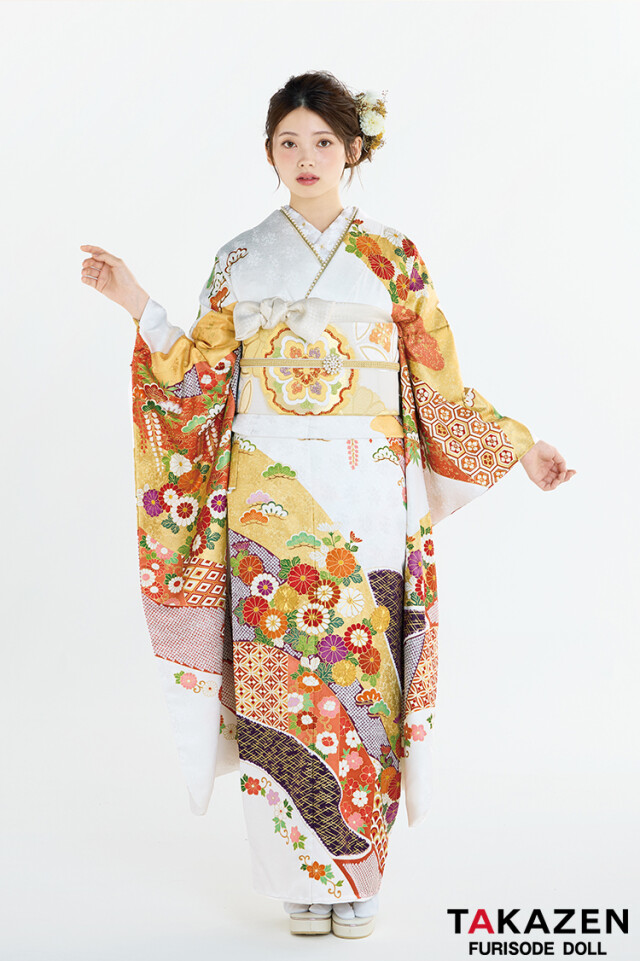 TAKAZENの振袖 /白色/オレンジ色/古典/その他/ プレミアム古典 吉澤