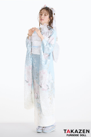 TAKAZENの振袖 /水色/古典/桜柄/ 最新作高級古典 水色 桜柄/鹿の子模様