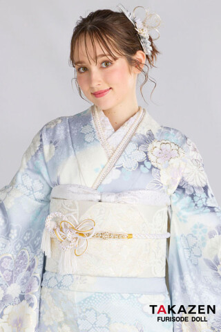 TAKAZENの振袖 /水色/古典/桜柄/ 最新作高級古典 水色 桜柄/鹿の子模様