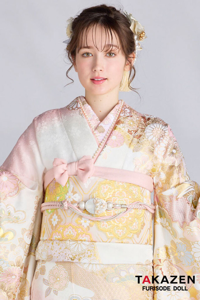 TAKAZENの振袖 /ピンク色/白色/古典/菊柄/ 最新作プレミアム古典