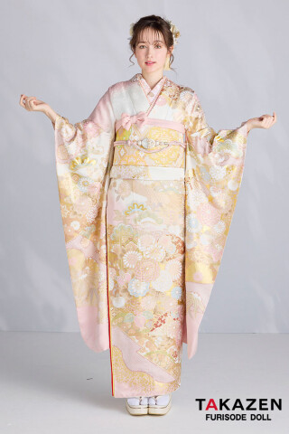 TAKAZENの振袖 /ピンク色/白色/古典/菊柄/ 最新作プレミアム古典