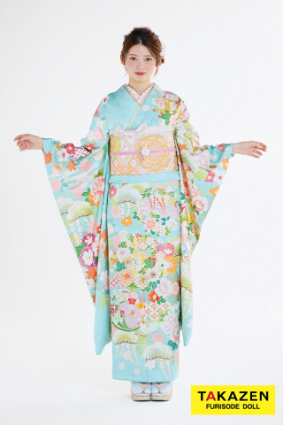 TAKAZENの振袖 /水色/古典/花柄/ 最新作プレミアム古典 水色/淡い色 菊