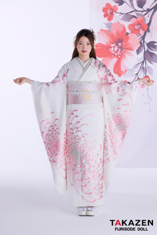 最新作粋古典　白ピンク　乱菊柄/大柄　最高級金彩刺繍友禅　すっきり　きれいめ　シンプル　大人っぽい　スワロフスキー付き　タカゼンオリジナル　南琴奈【通販可】27066