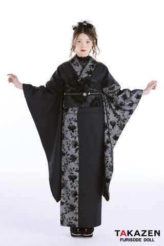 TAKAZENの振袖 /黒色/古典/熨斗柄/ プレミアム古典 滝泰/最高級金彩