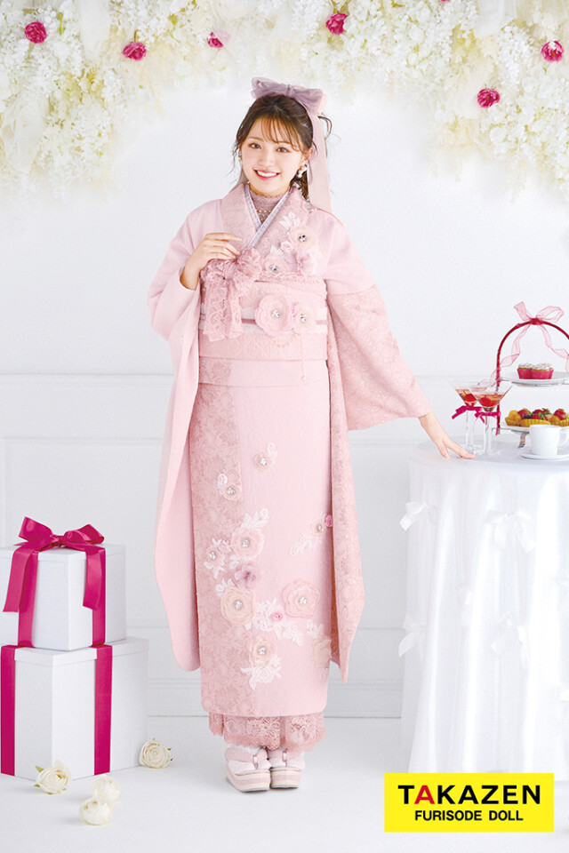 pika☆ママ専用 しつけ付苺柄ピンクの振袖 TAKAZENの振袖 /ピンク色/古典/桜柄/ 最新作高級古典 ピンク 桜柄 関芳