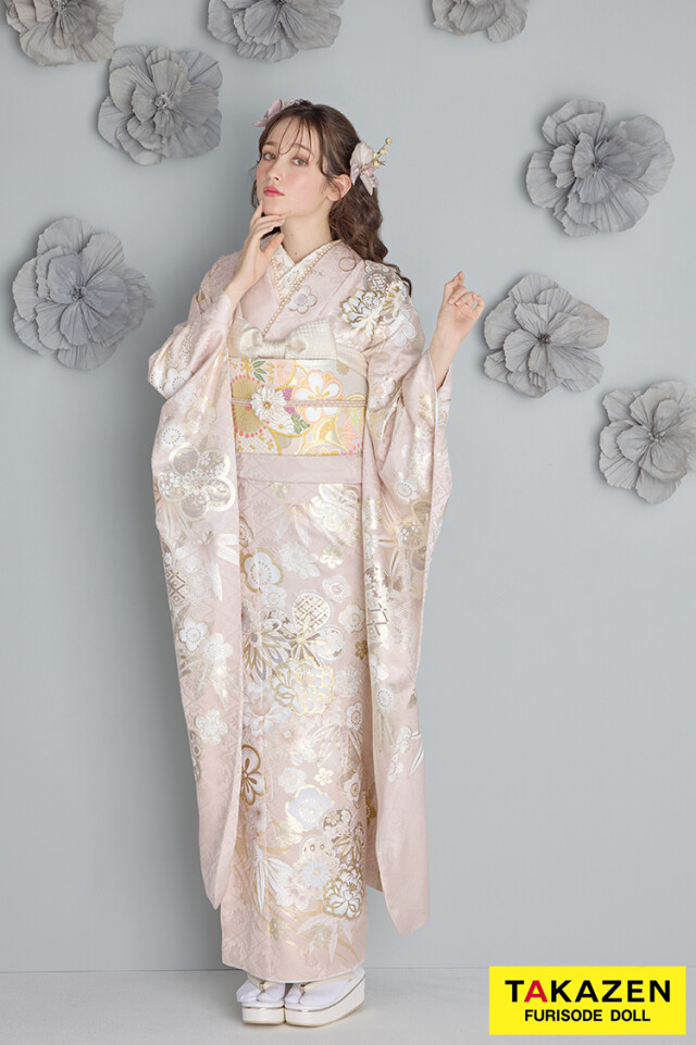 TAKAZENの振袖 /ピンク色/エレガント/桜柄/ 最新作くすみカラー古典