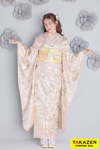 TAKAZENの振袖 /ピンク色/エレガント/桜柄/ 最新作くすみカラー古典