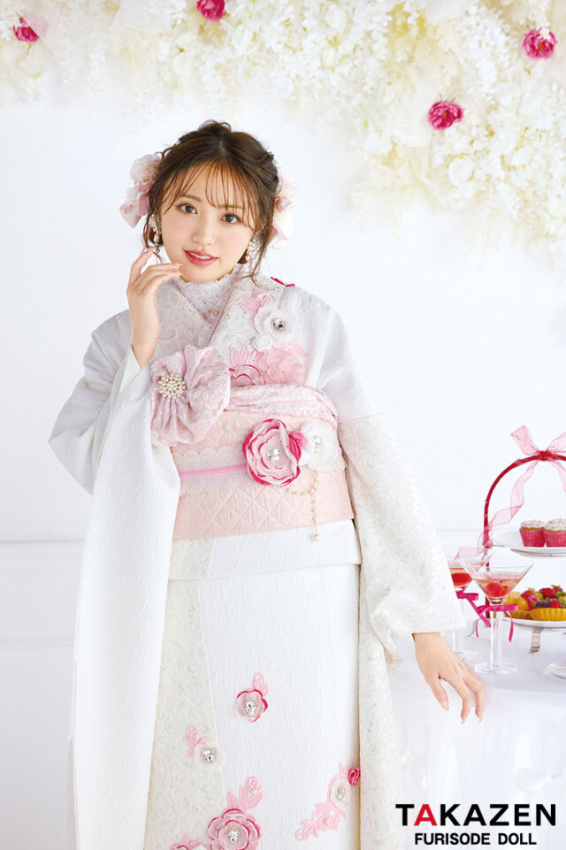 振袖 ピンクと白 フルセット TAKAZENの振袖 /白色/ピンク色/グラマラス/その他/ 最新作モード 白