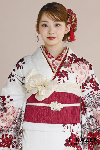 TAKAZENの振袖 /白色/赤色/古典/牡丹柄/ 正統派古典 華徒然×吉木千沙都