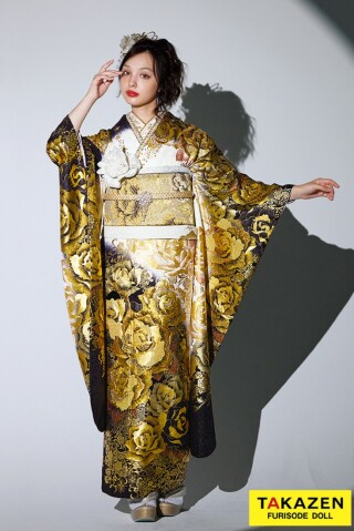 TAKAZENの振袖 /白色/赤色/古典/牡丹柄/ 正統派古典 華徒然×吉木千沙都