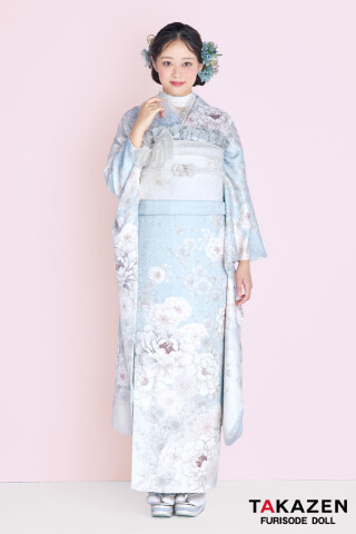 TAKAZENの振袖 /水色/その他色/キュート/牡丹柄/ くすみカラーガーリー