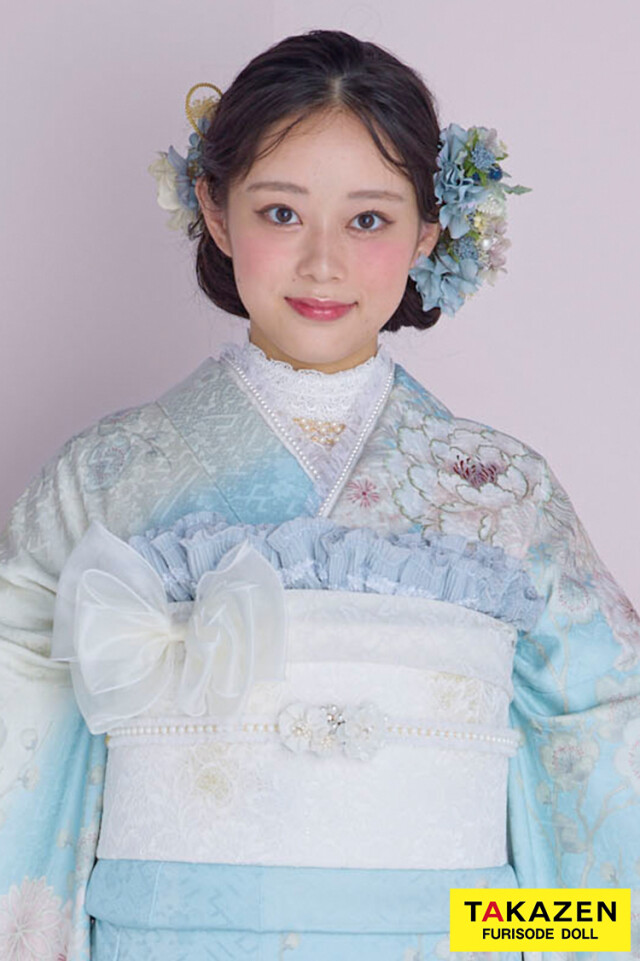 TAKAZENの振袖 /水色/その他色/キュート/牡丹柄/ くすみカラーガーリー