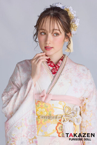 TAKAZENの振袖 /ピンク色/白色/エレガント/菊柄/ 最新作高級古典