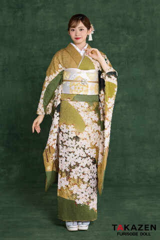 TAKAZENの振袖 /緑色/その他色/古典/桜柄/ プレミアム古典 青柳/最高級