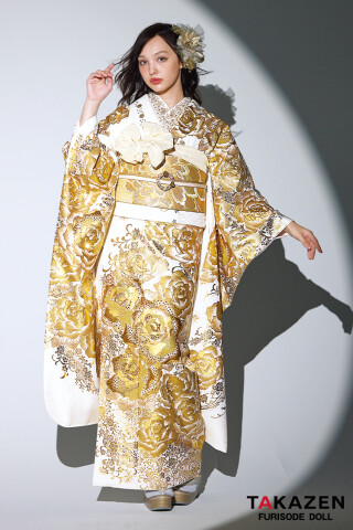 TAKAZENの振袖 /赤色/ゴールド色/古典/菊柄/ 最新作粋古典 赤/ゴールド