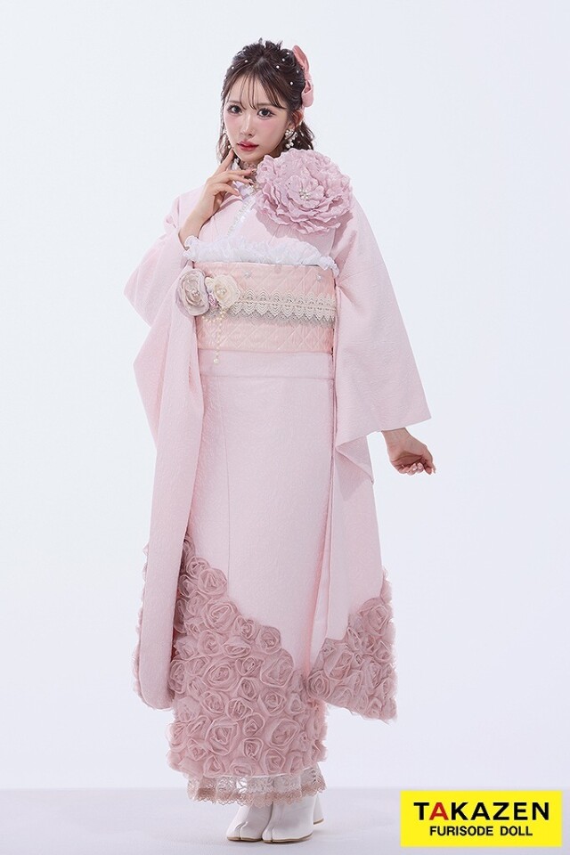 再値下げ】一蔵 振袖 帯セット 薔薇 ピンク色 再値下げ】一蔵 振袖 帯