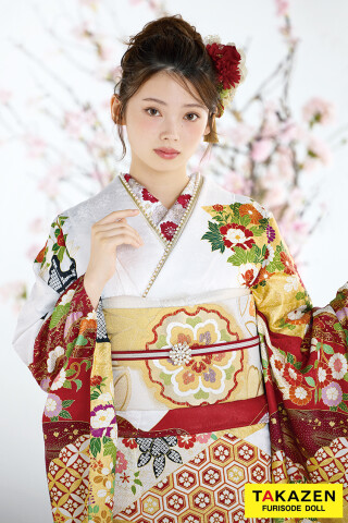 TAKAZENの振袖 /白色/赤色/古典/花柄/ 最新作プレミアム古典 白赤 菊柄