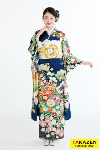 TAKAZENの振袖 /朱色/古典/牡丹柄/ プレミアム古典 青柳/最高級金彩