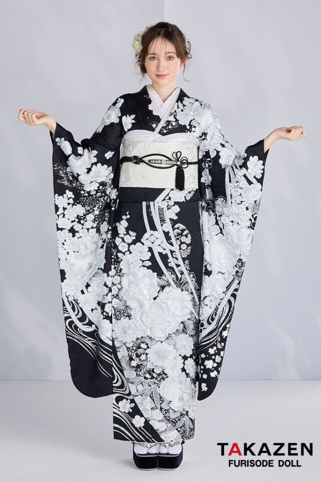 TAKAZENの振袖 /黒色/白色/古典/熨斗柄/ 最新作高級古典 黒/白