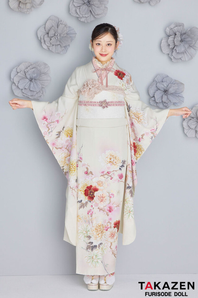 TAKAZENの振袖 /白色/赤色/レトロ/桜柄/ 最新作くすみカラー 東京