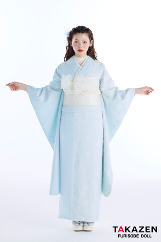 最新作ヴィンテージスタイル　水色　すっきり　シンプル　きれいめ　スカッとした色合い　フロッキー生地　南琴奈【通販可】27061