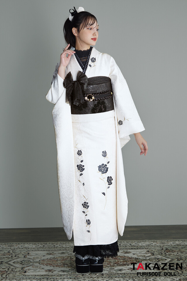 TAKAZENの振袖 /白色/クール/無地柄/ ヴィンテージスタイル ホワイト