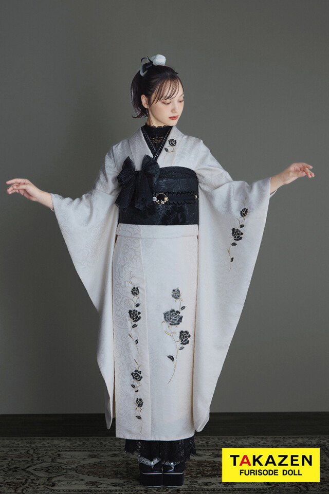 TAKAZENの振袖 /白色/クール/無地柄/ ヴィンテージスタイル ホワイト
