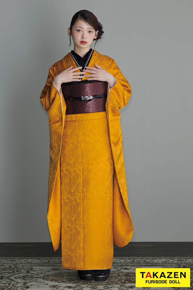 【きらきらストーンからし色無地振袖】 きらきらストーンからし色無地振袖】 きらきらストーンからし色無地