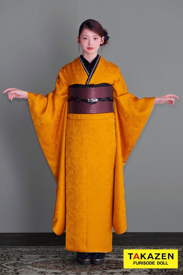 TAKAZENの振袖 /黄色/クール/無地柄/ ヴィンテージスタイル からし
