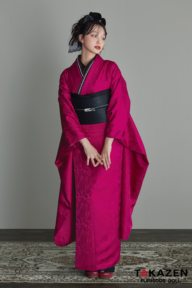 TAKAZENの振袖 /紫色/クール/無地柄/ ヴィンテージスタイル 紫/ワイン