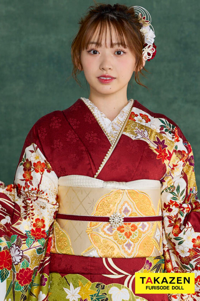 TAKAZENの振袖 /朱色/古典/牡丹柄/ プレミアム古典 青柳/最高級金彩