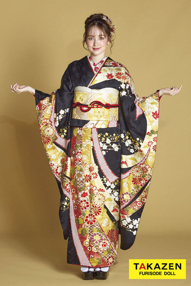 TAKAZENの振袖 /黒色/古典/熨斗柄/ プレミアム古典 滝泰/最高級金彩