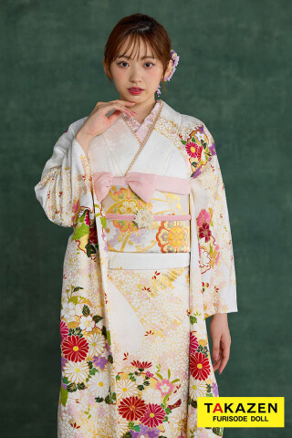 TAKAZENの振袖 /白色/古典/菊柄/ プレミアム古典 青柳/最高級絞り手描