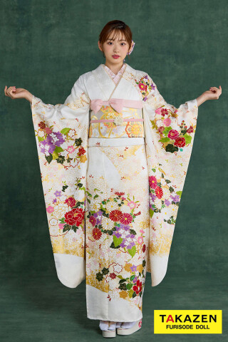 TAKAZENの振袖 /白色/古典/菊柄/ プレミアム古典 青柳/最高級絞り手描