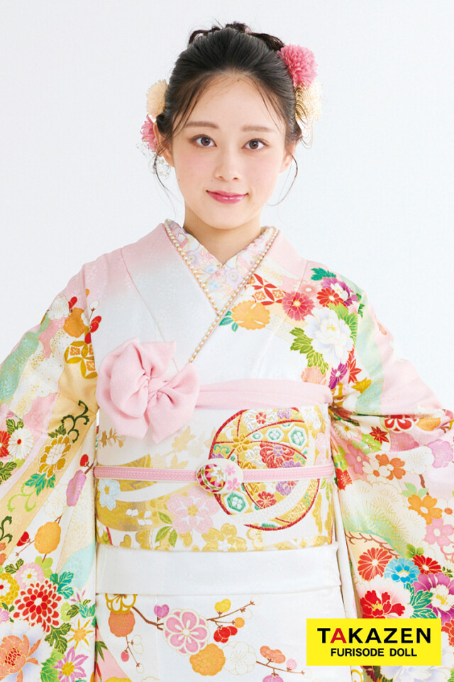 TAKAZENの振袖 /白色/ピンク色/古典/菊柄/ 最新作プレミアム古典 白