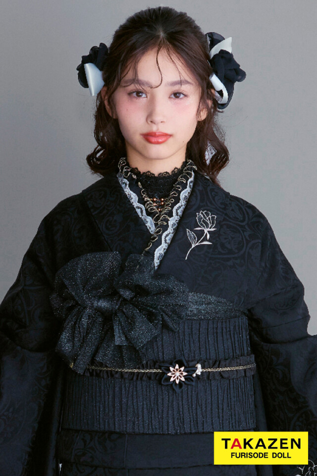 TAKAZENの振袖 /黒色/クール/無地柄/ ヴィンテージスタイル ブラック